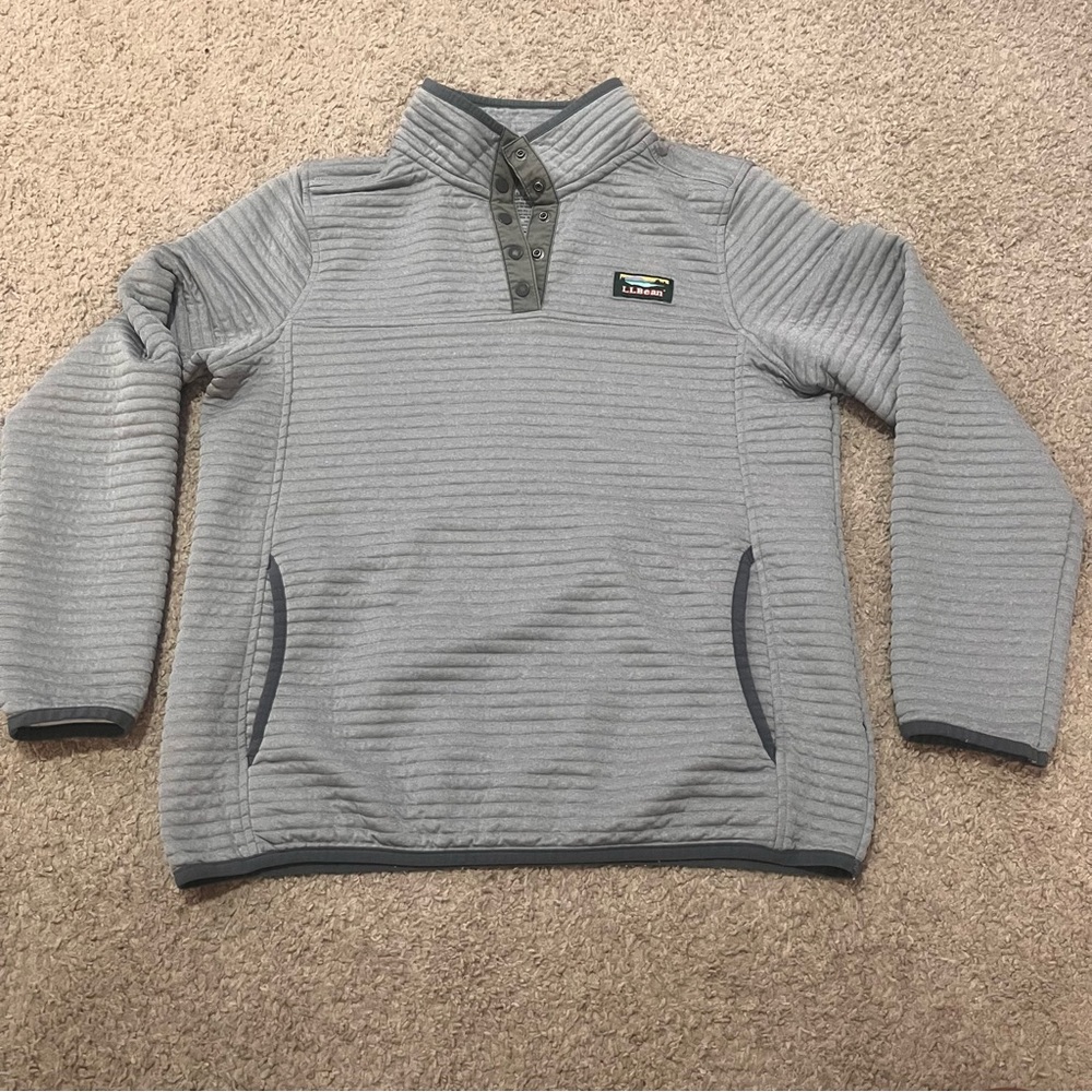 L.L. Bean Airlight Knit Pullover Womens Medium Pockets 1/4 Snap Gray
